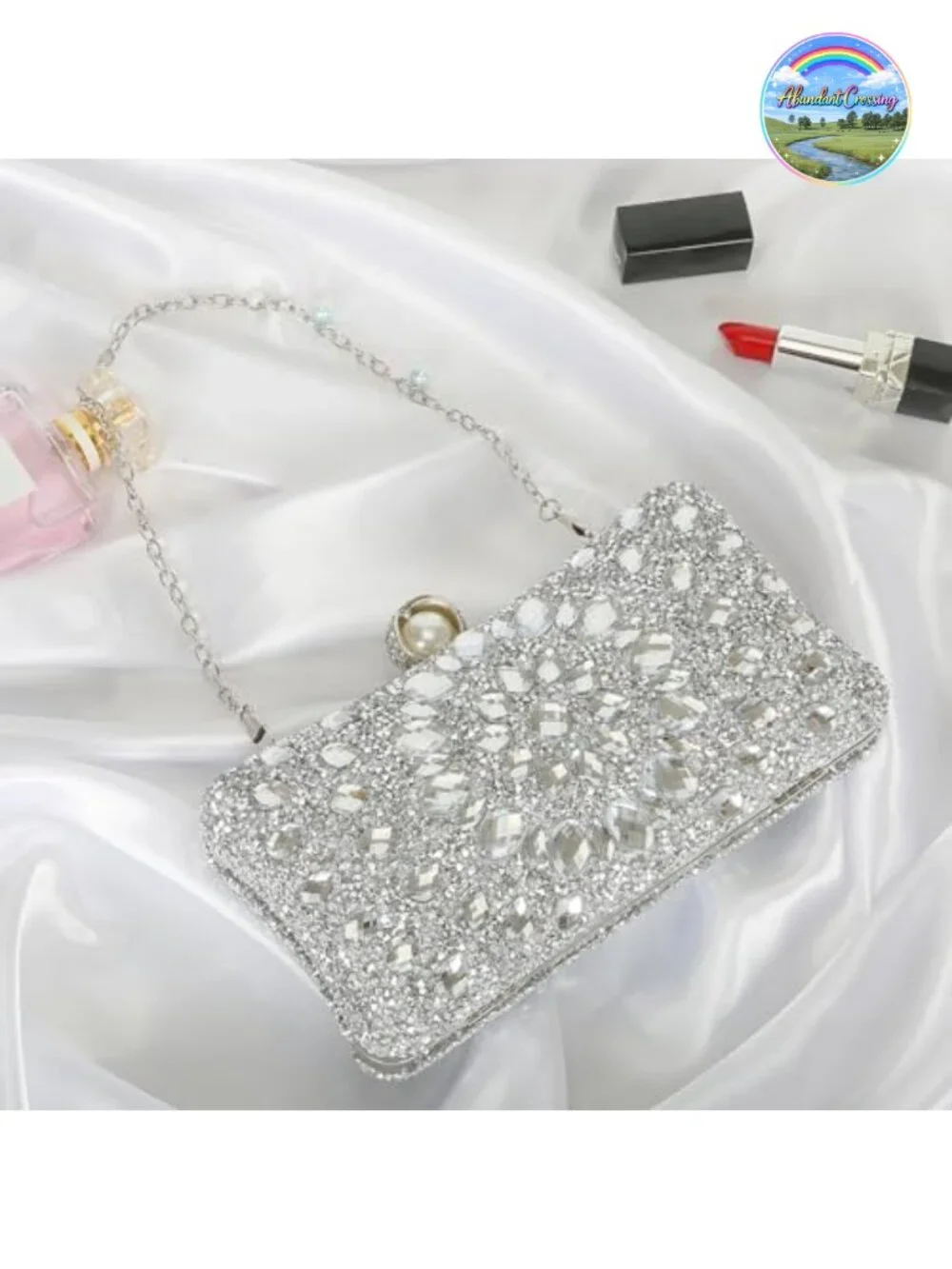 Sparkly Rhinestone Evening Clutch Purse Luxury Handbag with Detachable Chains